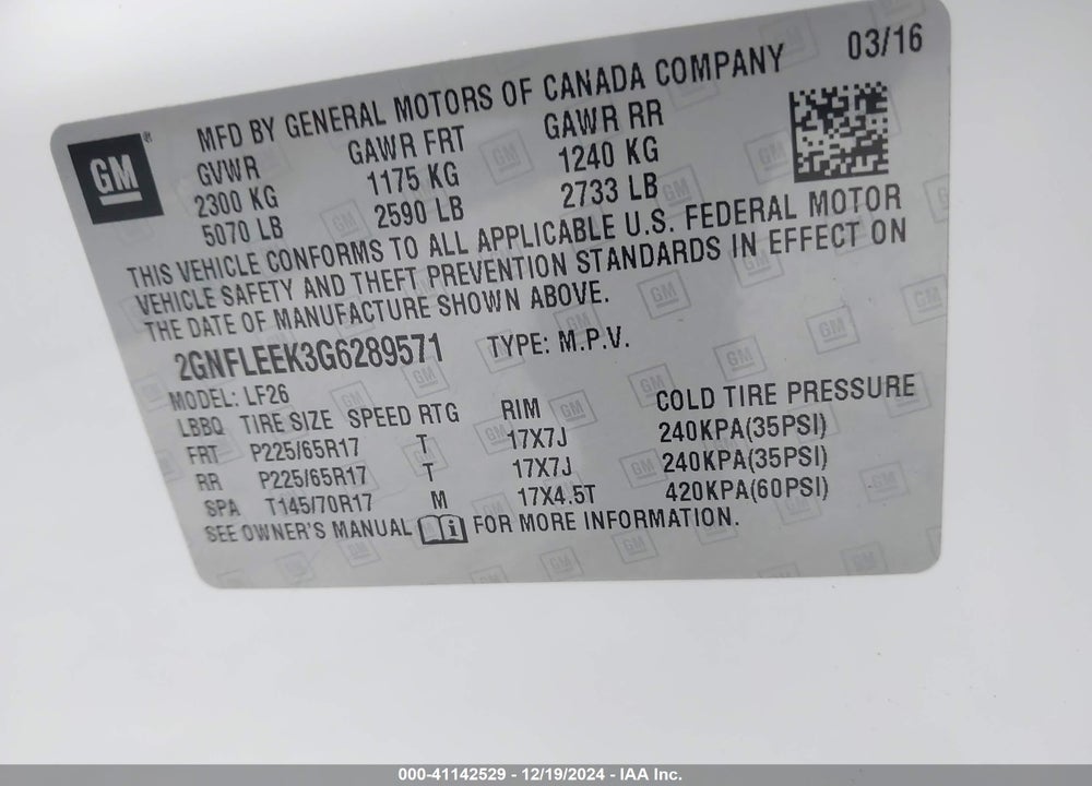 2016 CHEVROLET EQUINOX LS VIN: 2GNFLEEK3G6289571
