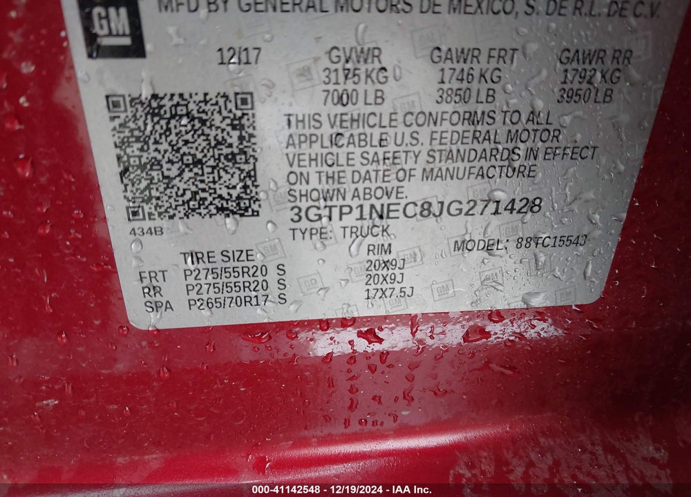 2018 GMC SIERRA VIN: 3GTP1NEC8JG271428