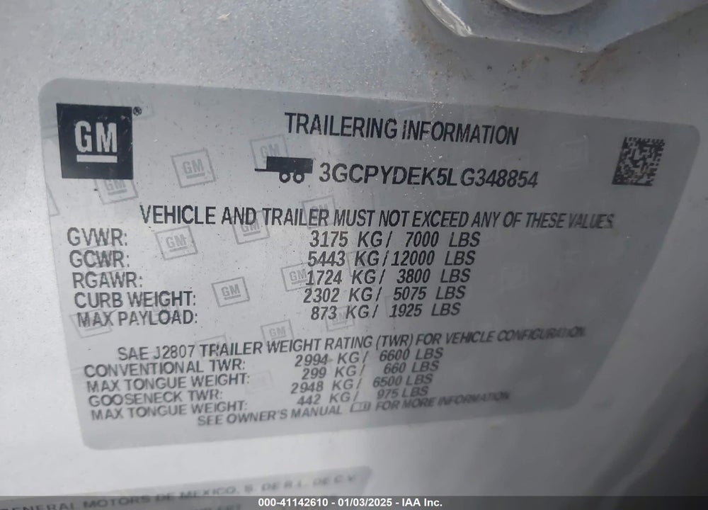 2020 CHEVROLET SILVERADO 1500 VIN: 3GCPYDEK5LG348854