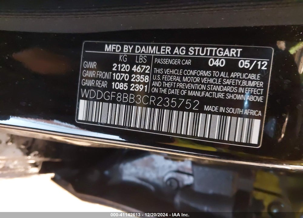 2012 MERCEDES-BENZ C 300 LUXURY 4MATIC/SPORT 4MATIC VIN: WDDGF8BB3CR235752