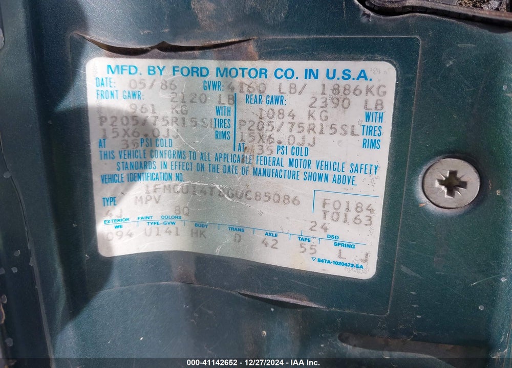 1986 FORD BRONCO II VIN: 1FMCU14T8GUC85086