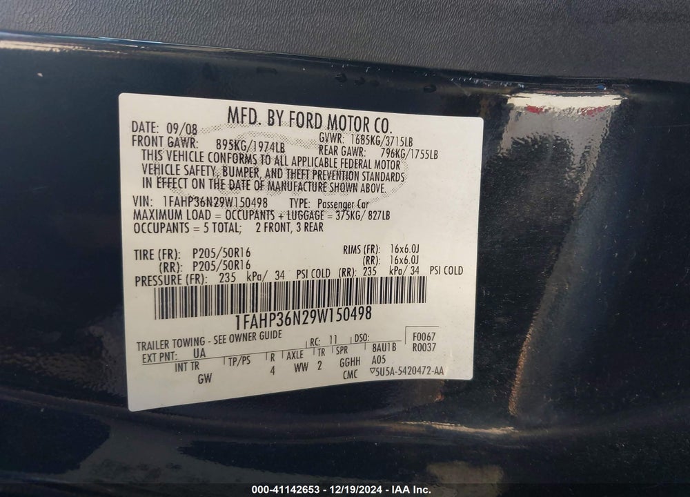 2009 FORD FOCUS SES VIN: 1FAHP36N29W150498