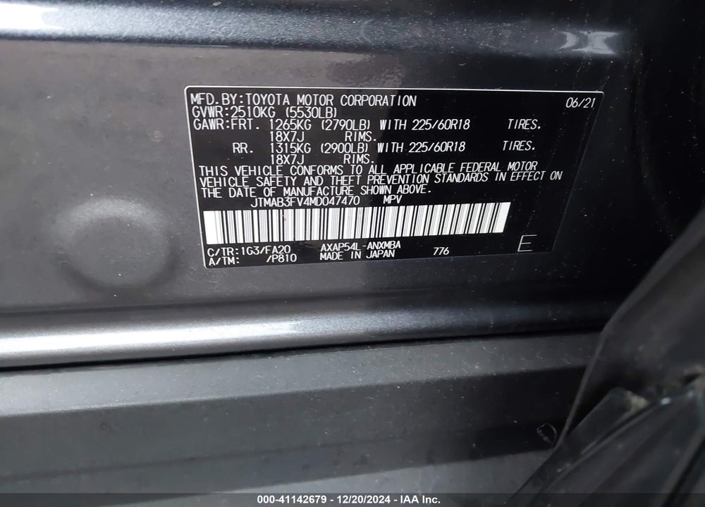 2021 TOYOTA RAV4 PRIME SE VIN: JTMAB3FV4MD047470