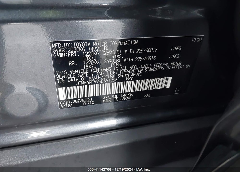 2024 TOYOTA RAV4 HYBRID XSE VIN: JTME6RFV9RD551268