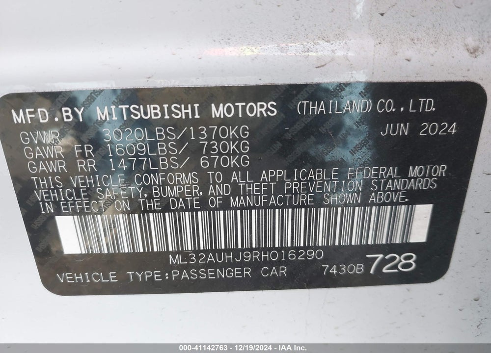 2024 MITSUBISHI MIRAGE ES/LE VIN: ML32AUHJ9RH016290