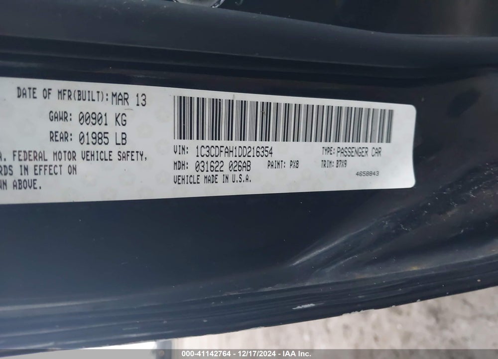 2013 DODGE DART AERO VIN: 1C3CDFAH1DD216354