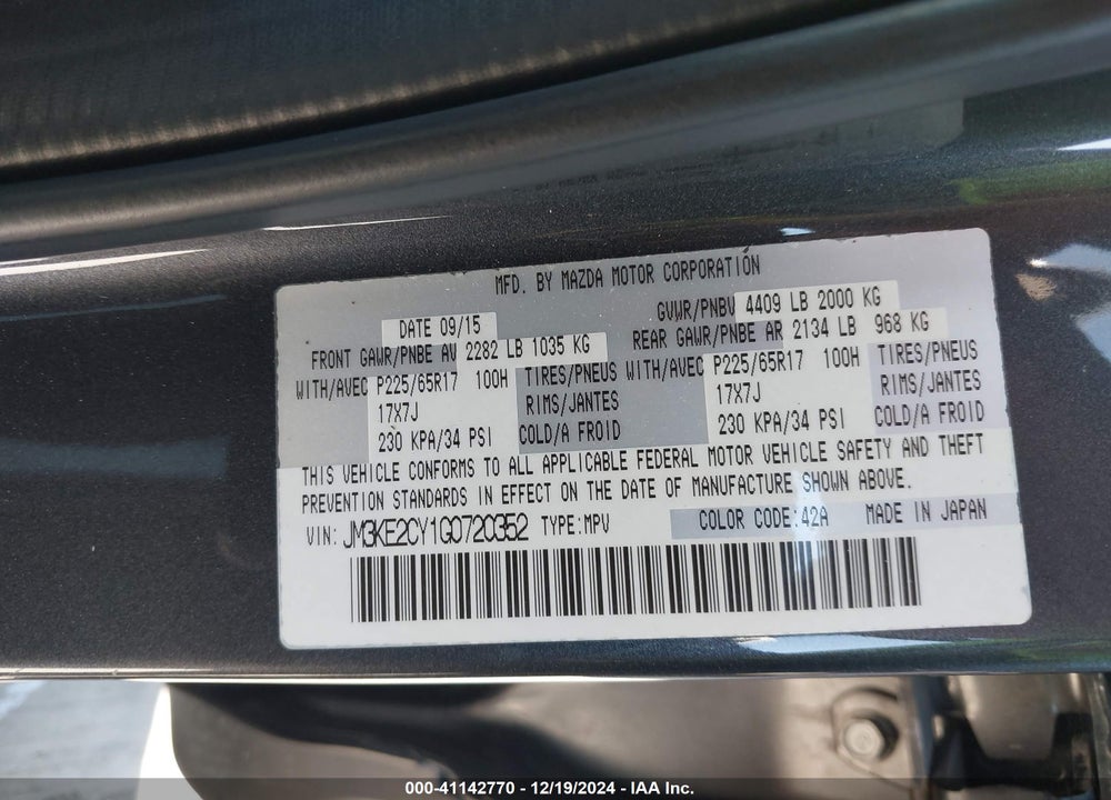2016 MAZDA CX-5 TOURING VIN: JM3KE2CY1G0720352
