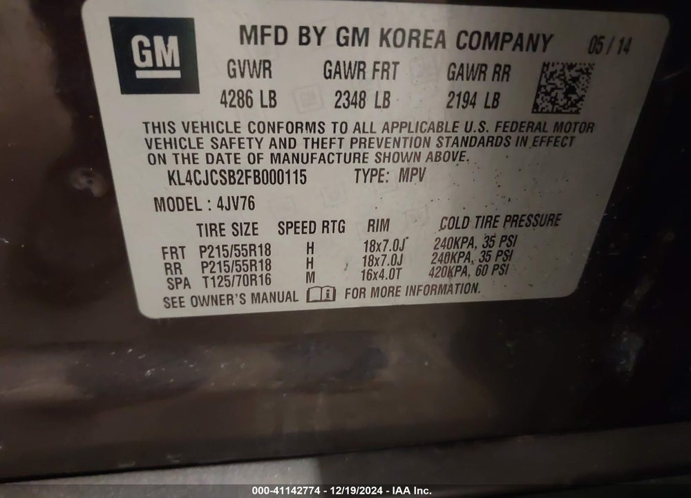2015 BUICK ENCORE LEATHER VIN: KL4CJCSB2FB000115