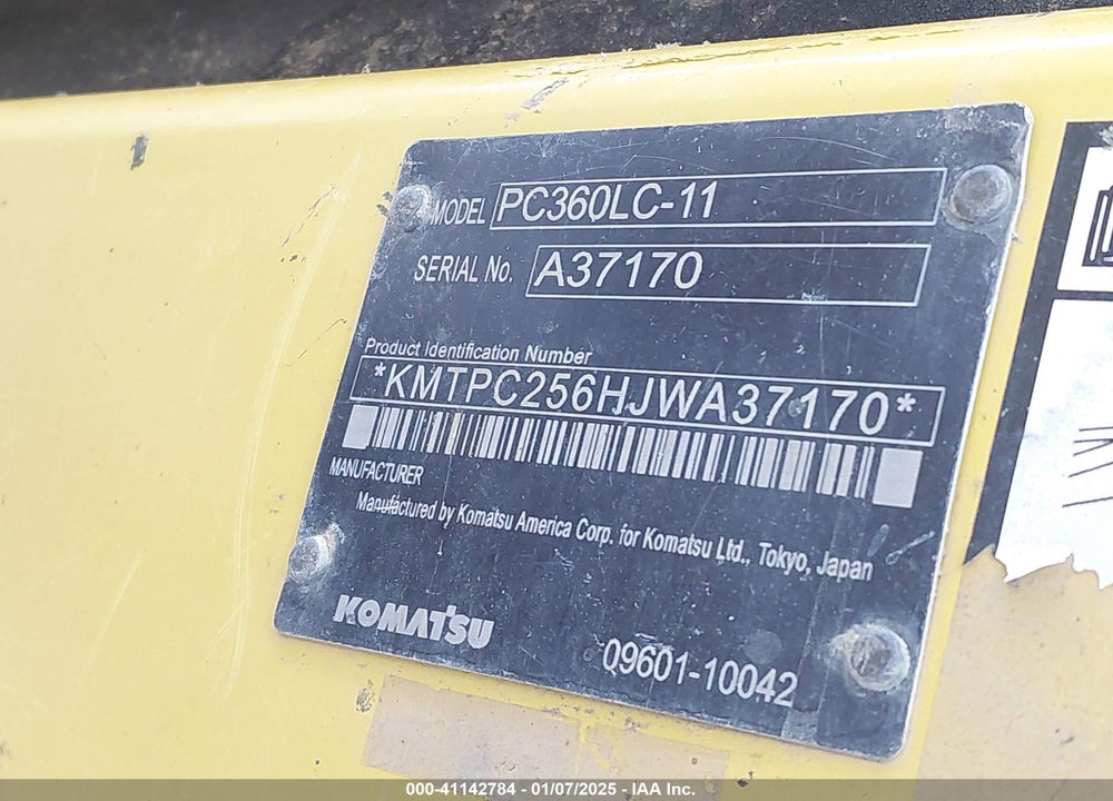 2019 KOMATSU PC360LC-11 EXCAVATOR VIN: KMTPC256HJWA37170
