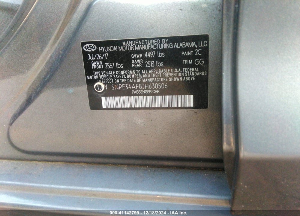 2018 HYUNDAI SONATA VIN: 5NPE34AF8JH630506