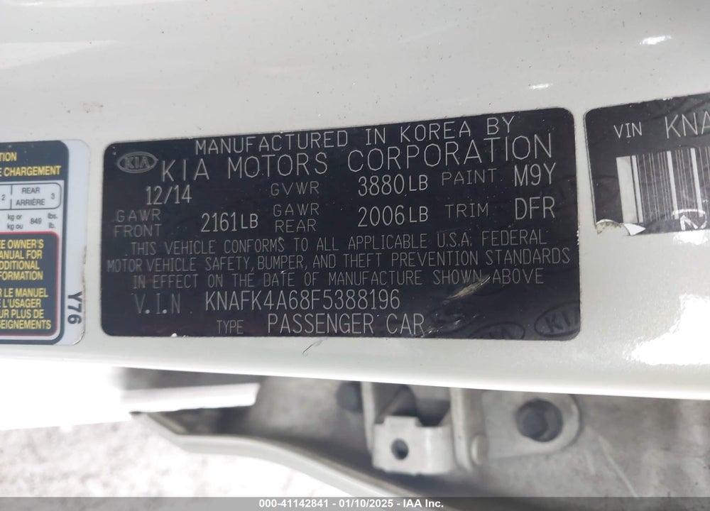 2015 KIA FORTE LX VIN: KNAFK4A68F5388196