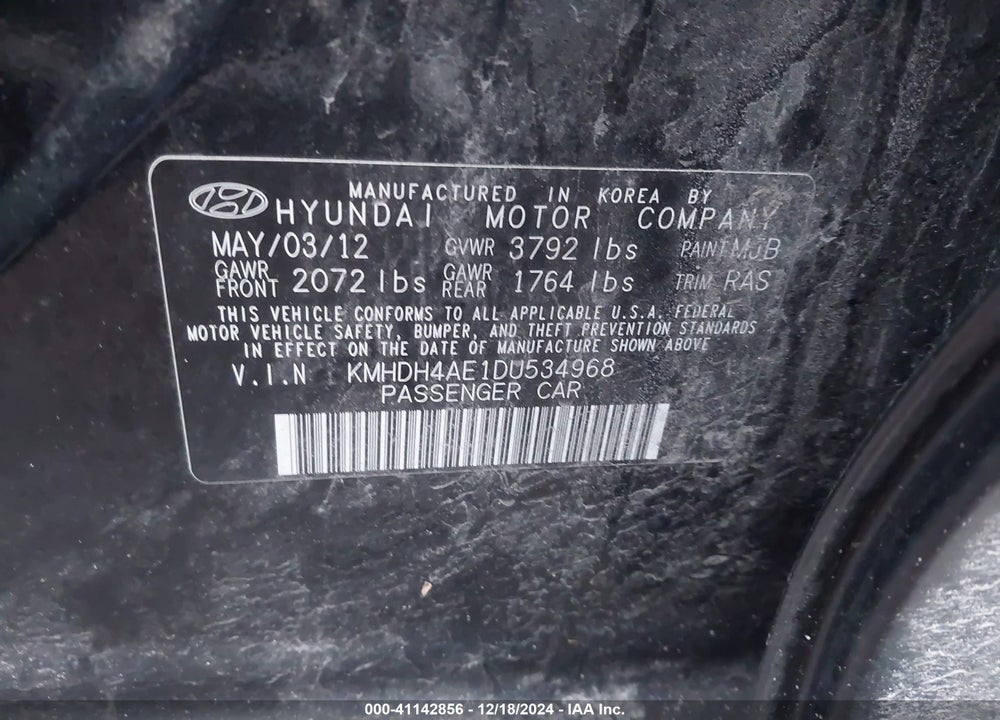 2013 HYUNDAI ELANTRA VIN: KMHDH4AE1DU534968