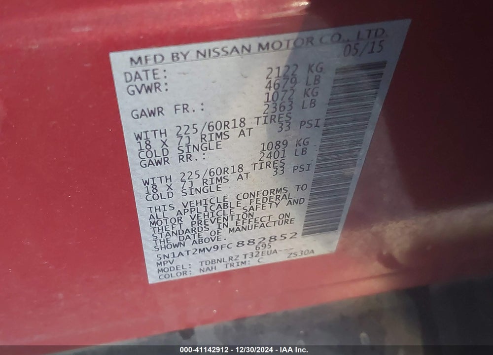 2015 NISSAN ROGUE SL VIN: 5N1AT2MV9FC882852