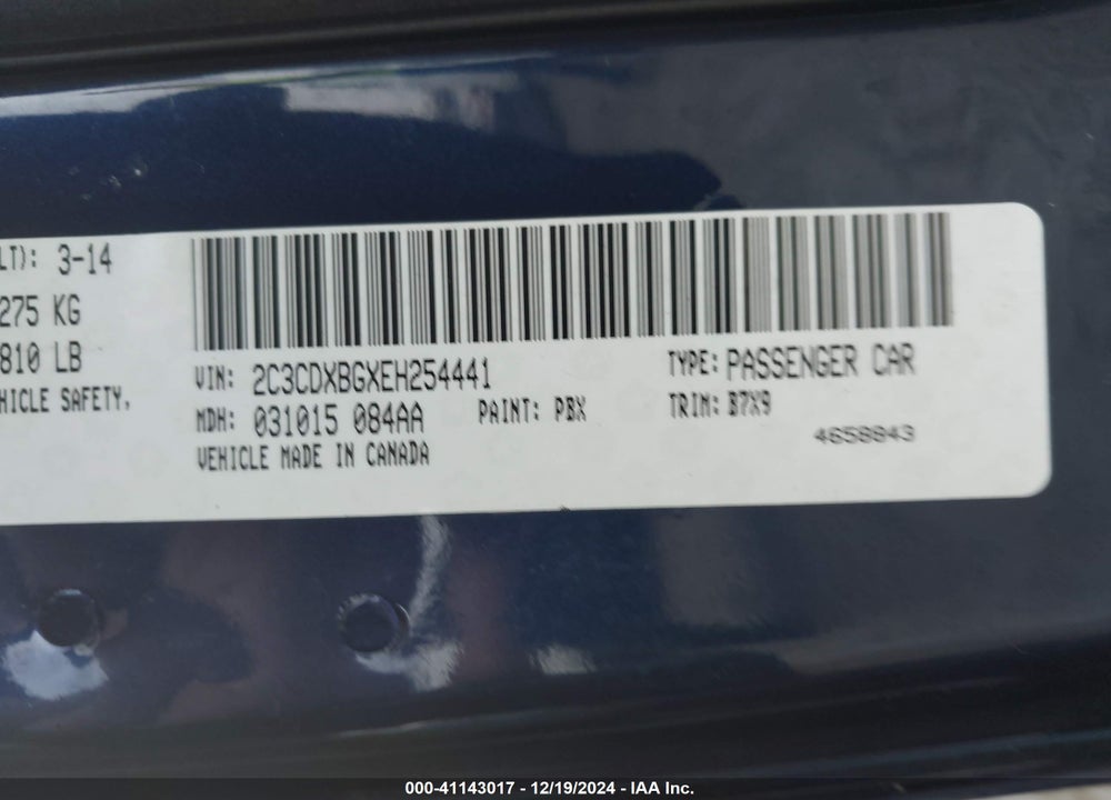 2014 DODGE CHARGER VIN: 2C3CDXBGXEH254441