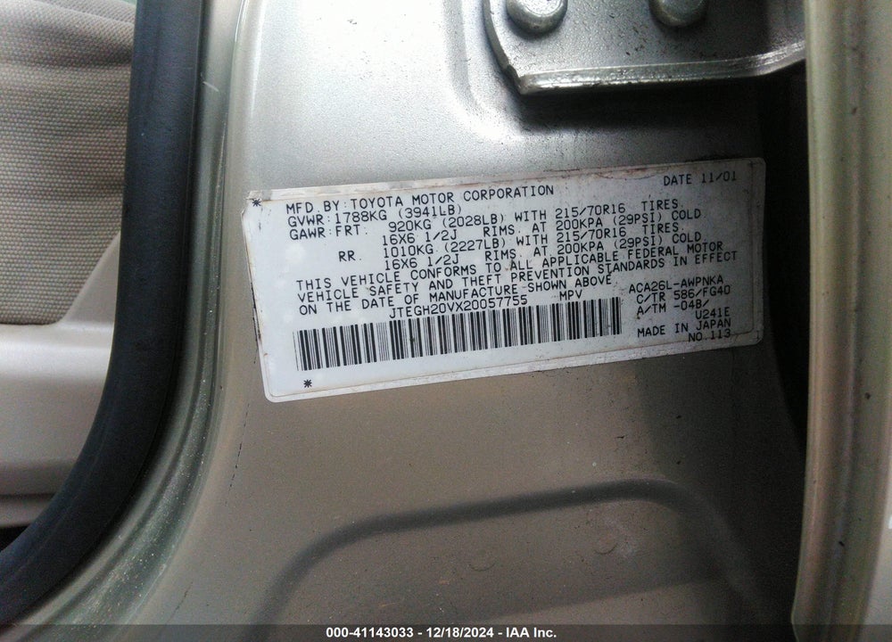 2002 TOYOTA RAV4 VIN: JTEGH20VX20057755