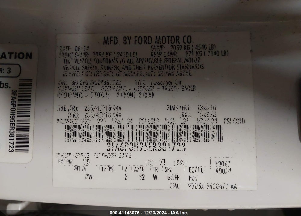 2014 FORD FUSION VIN: 3FA6P0H95ER381723