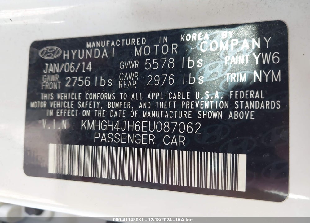 2014 HYUNDAI EQUUS SIGNATURE VIN: KMHGH4JH6EU087062