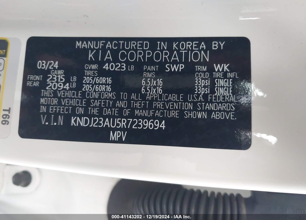 2024 KIA SOUL LX VIN: KNDJ23AU5R7239694