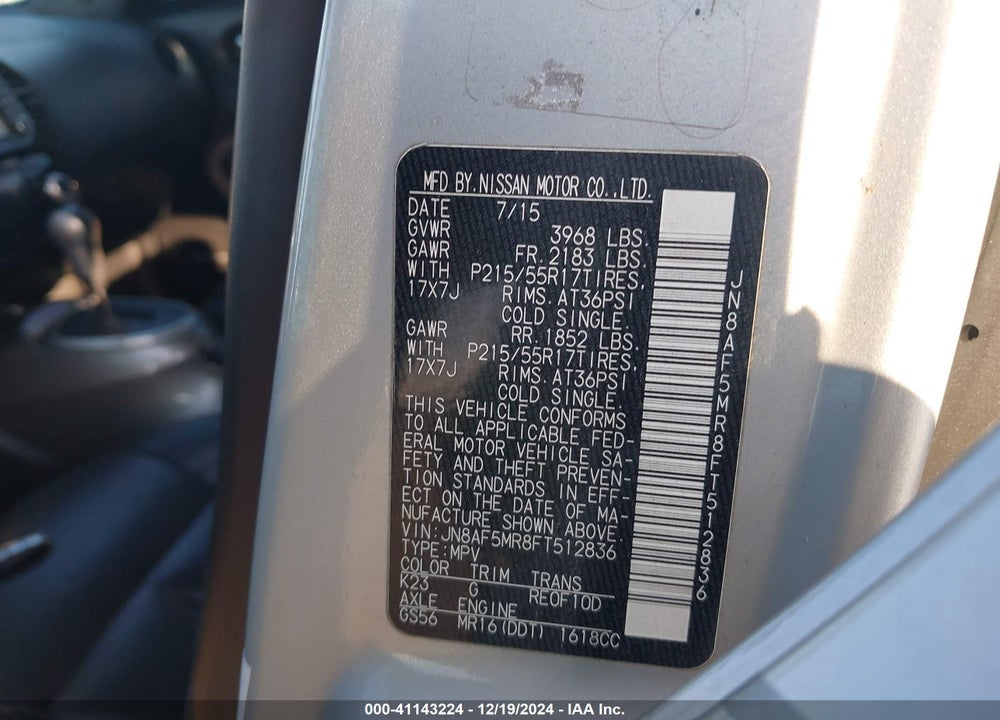 2015 NISSAN JUKE SL VIN: JN8AF5MR8FT512836