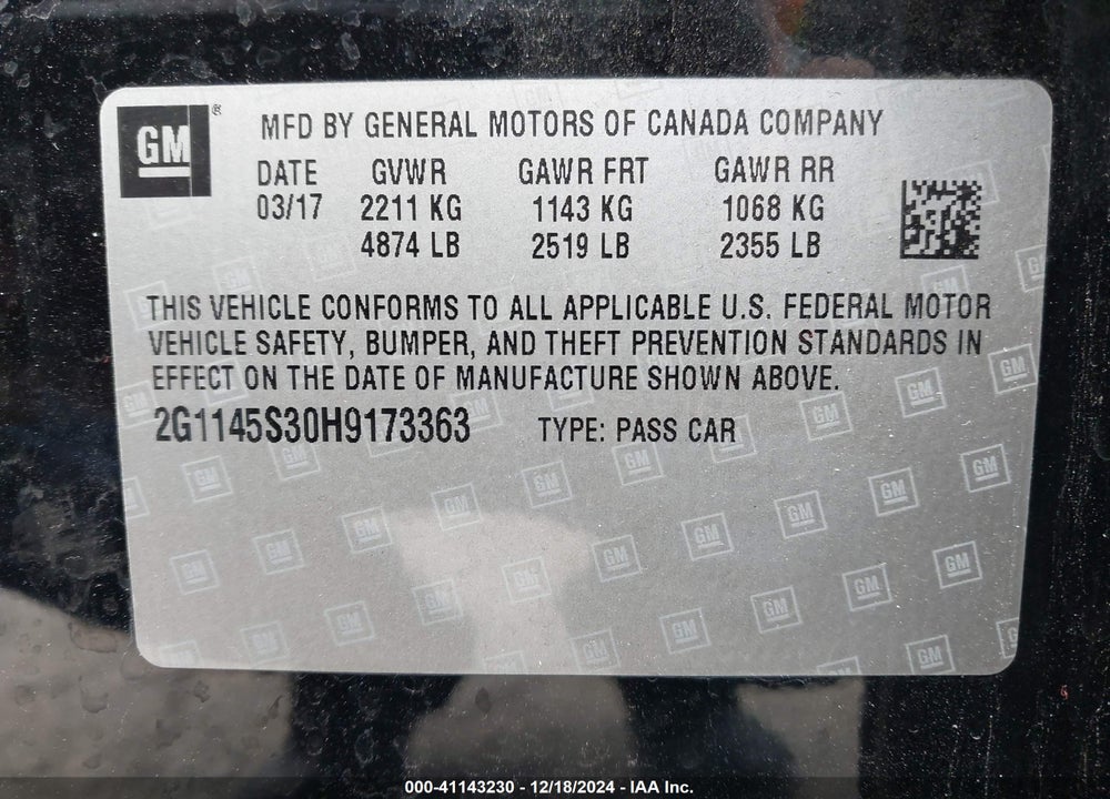 2017 CHEVROLET IMPALA VIN: 2G1145S30H9173363