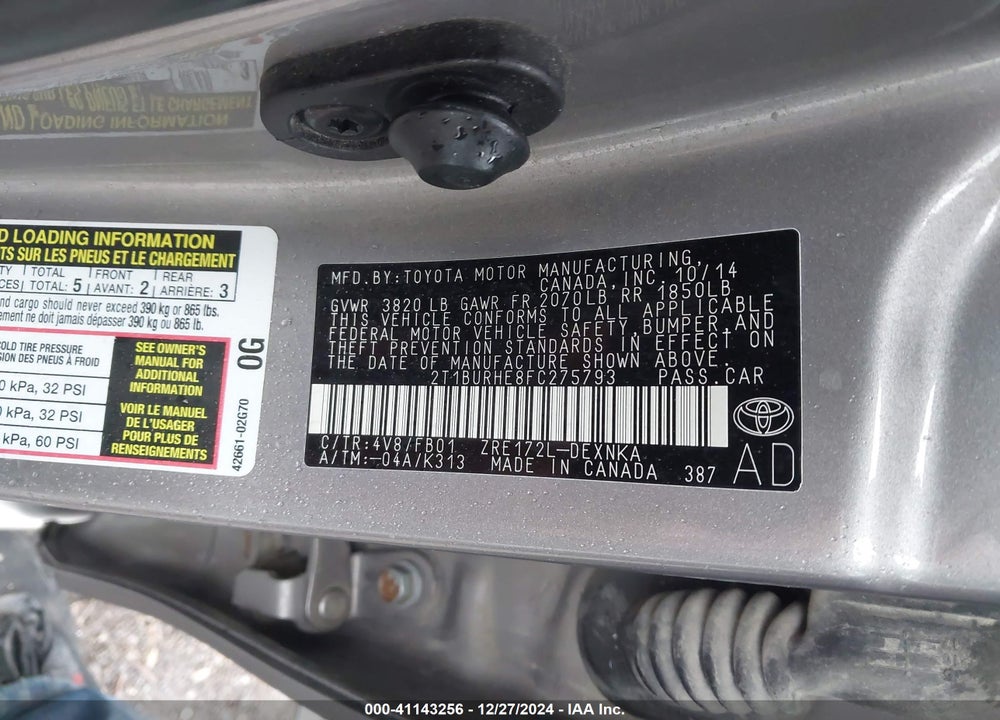 2015 TOYOTA COROLLA LE VIN: 2T1BURHE8FC275793