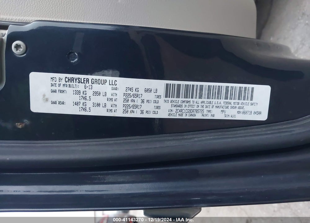 2013 CHRYSLER TOWN & COUNTRY TOURING-L VIN: 2C4RC1CG9DR785725
