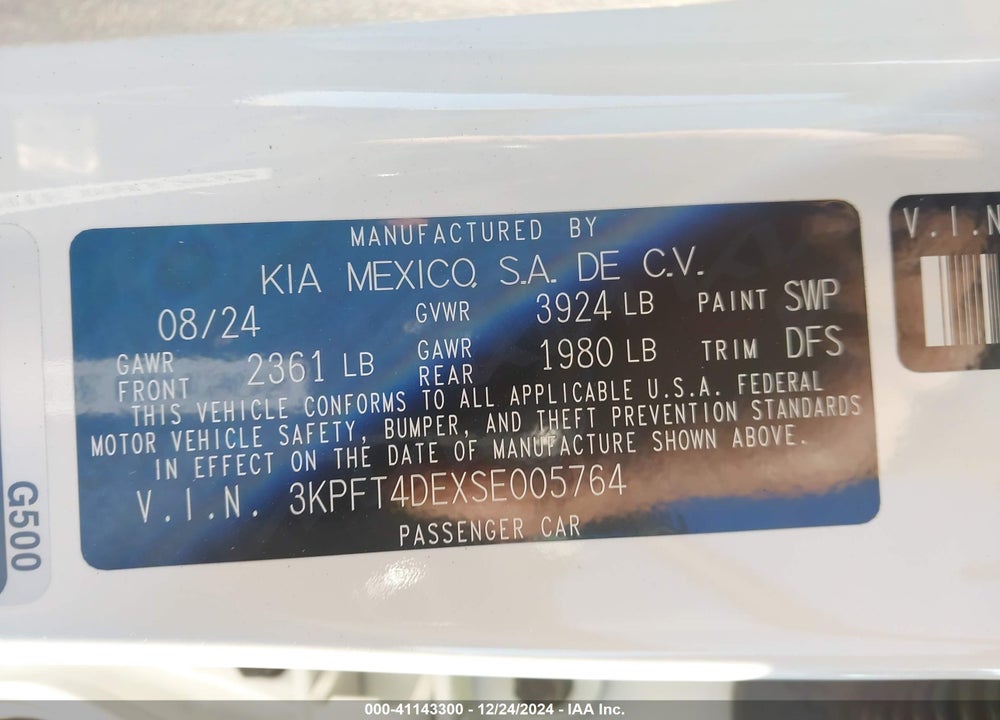 2025 KIA K4 VIN: 3KPFT4DEXSE005764