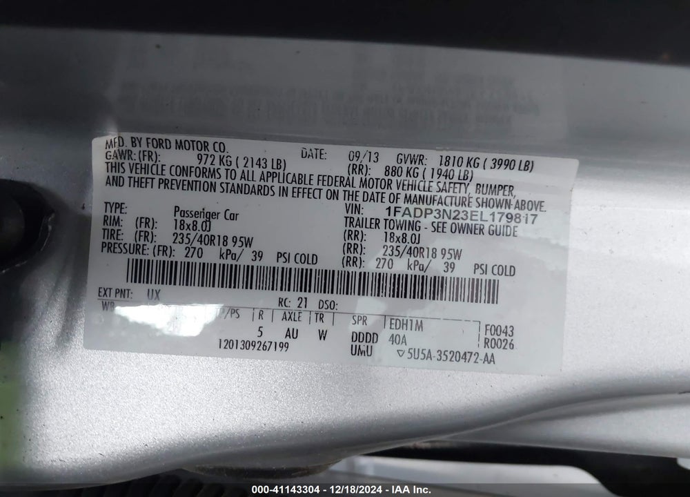 2014 FORD FOCUS TITANIUM VIN: 1FADP3N23EL179817
