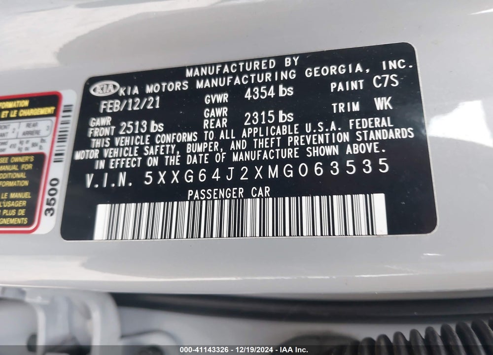 2021 KIA K5 GT LINE VIN: 5XXG64J2XMG063535