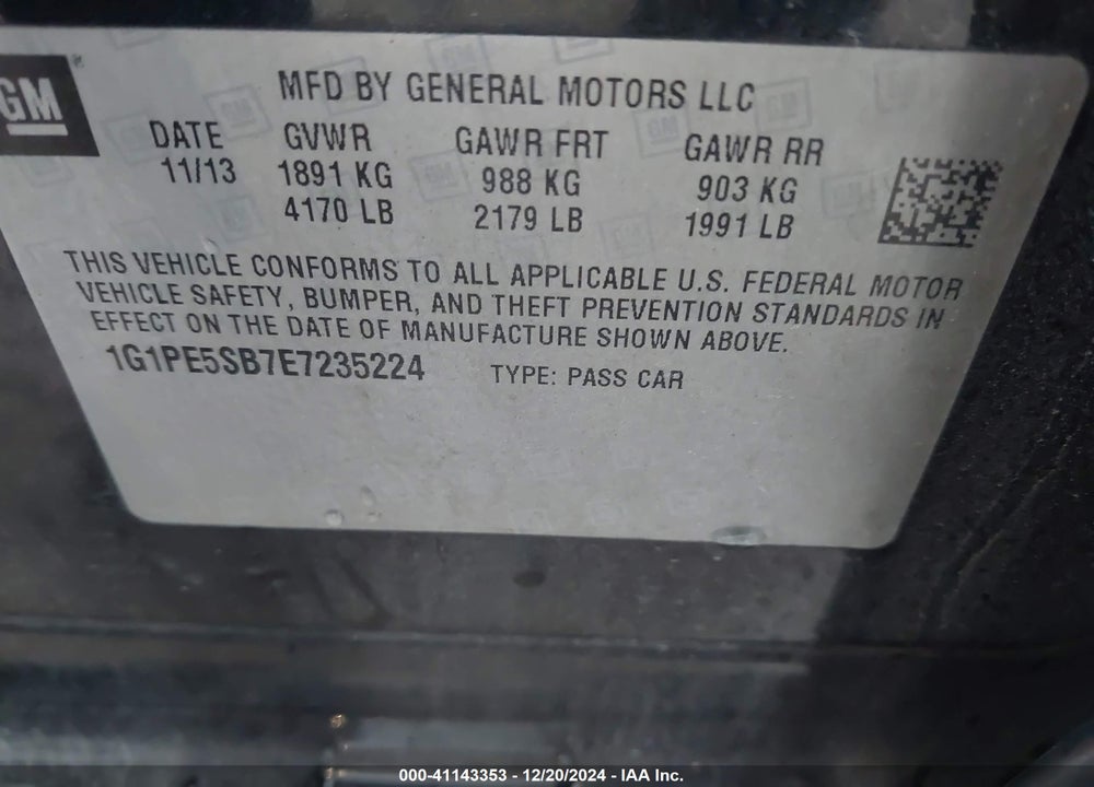 2014 CHEVROLET CRUZE 2LT AUTO VIN: 1G1PE5SB7E7235224