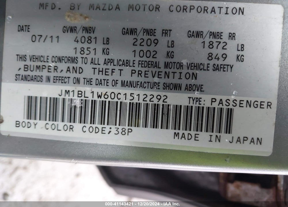 2012 MAZDA 3 S GRAND TOURING VIN: JM1BL1W60C1512292