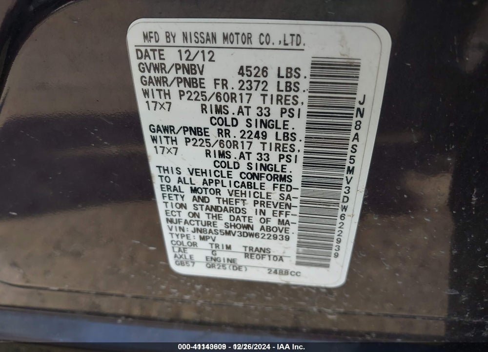 2013 NISSAN ROGUE SV VIN: JN8AS5MV3DW622939