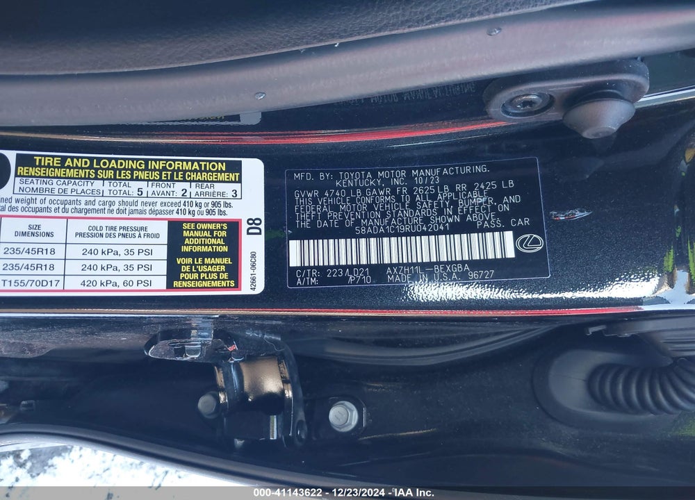 2024 LEXUS ES 300H VIN: 58ADA1C19RU042041