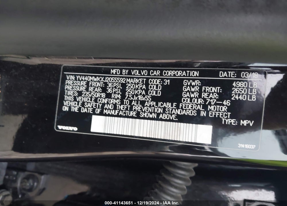 2018 VOLVO V60 CROSS COUNTRY T5 VIN: YV440MWKXJ2055592