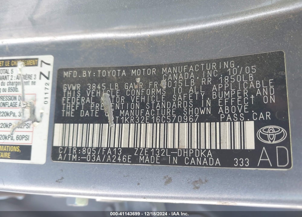 2006 TOYOTA MATRIX VIN: 2T1KR32E16C570967
