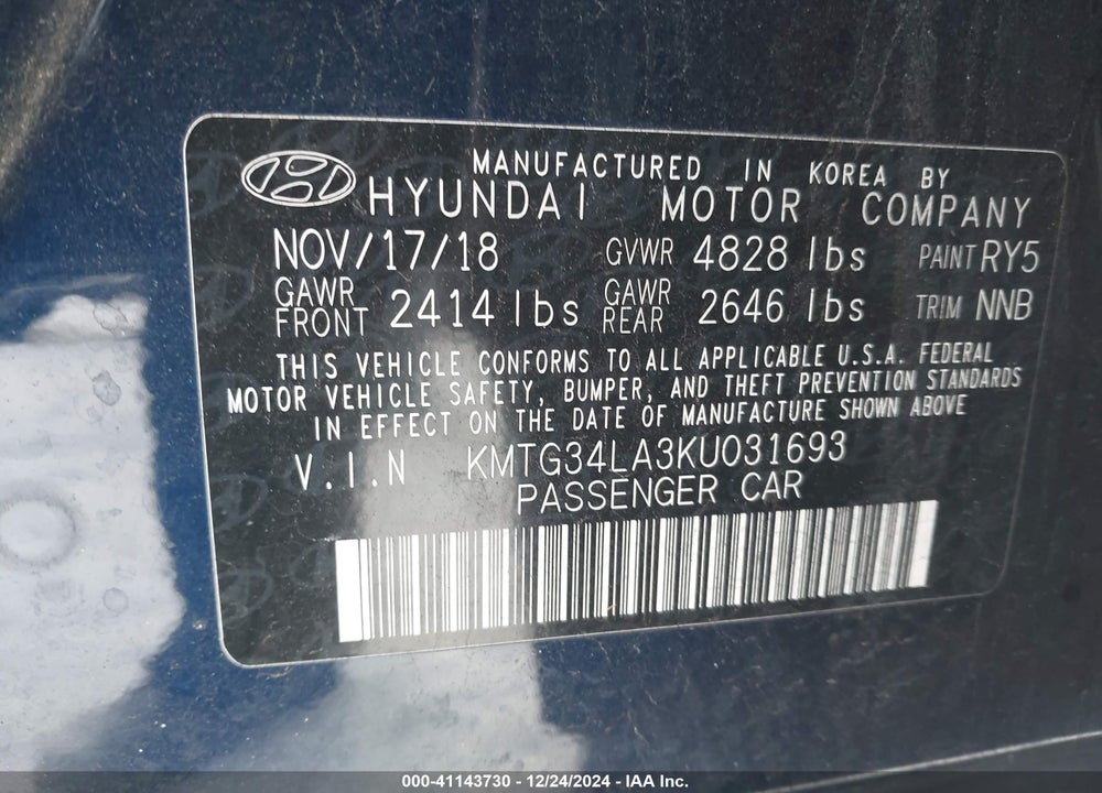 2019 GENESIS G70 VIN: KMTG34LA3KU031693