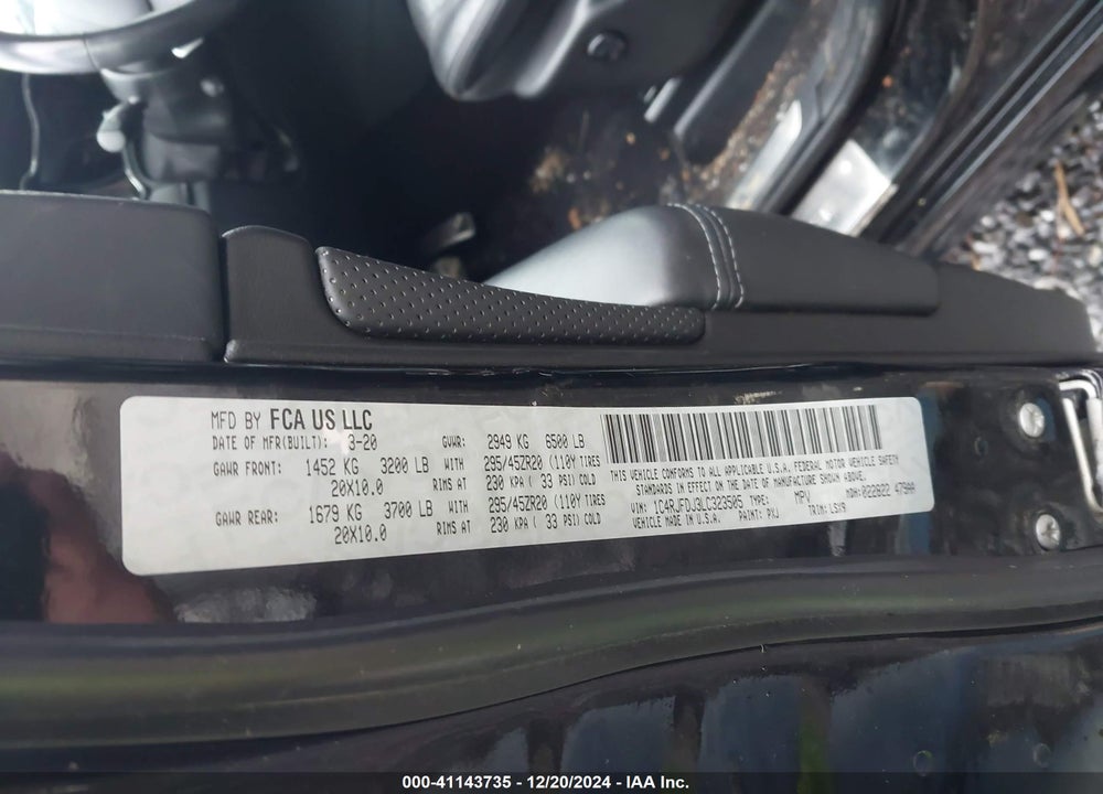 2020 JEEP GRAND CHEROKEE SRT 4X4 VIN: 1C4RJFDJ3LC323505