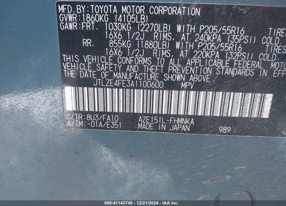2010 SCION XB VIN: JTLZE4FE3A1100600