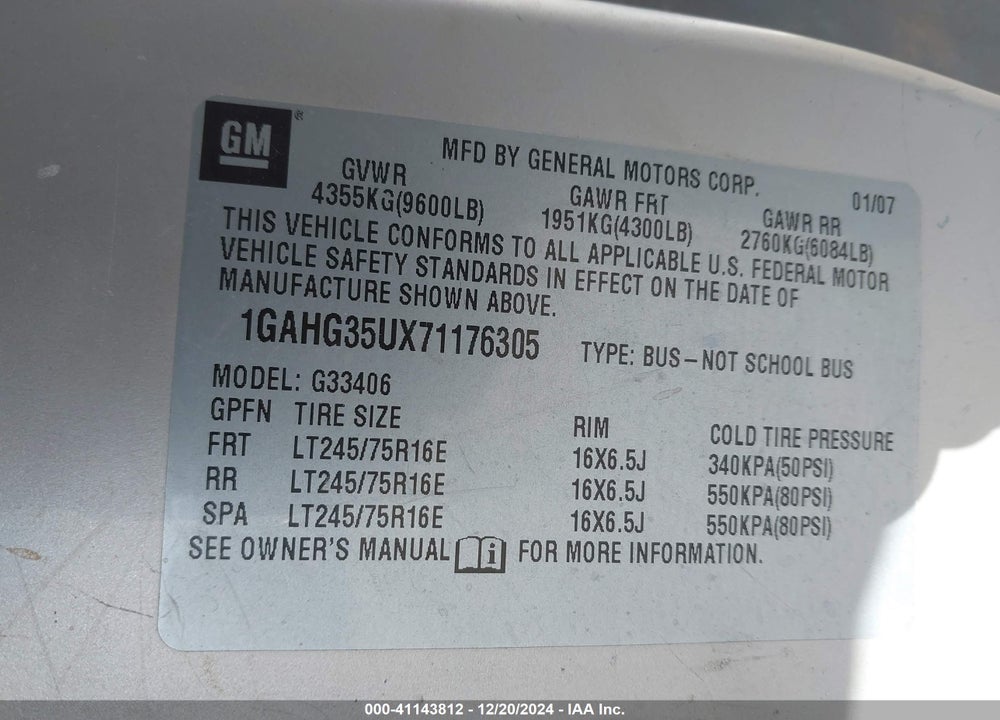 2007 CHEVROLET EXPRESS LS VIN: 1GAHG35UX71176305