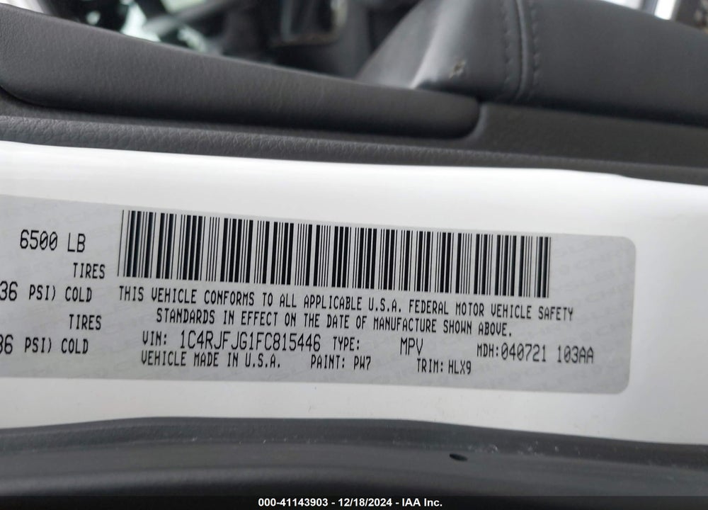 2015 JEEP GRAND CHEROKEE SUMMIT VIN: 1C4RJFJG1FC815446