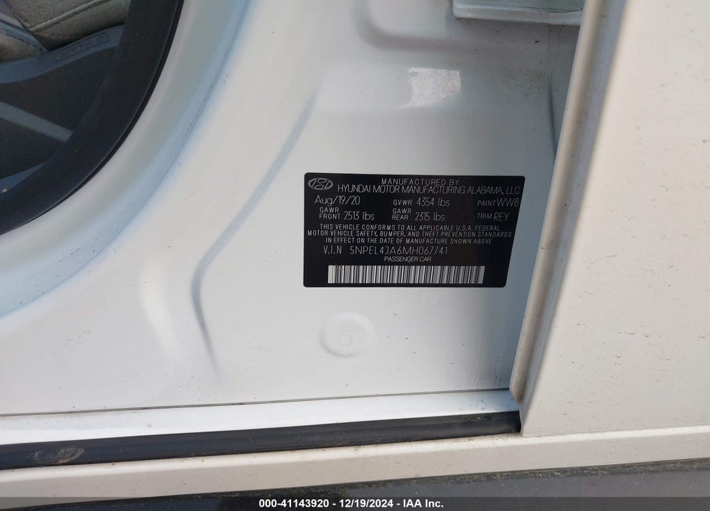 2021 HYUNDAI SONATA SEL VIN: 5NPEL4JA6MH067741