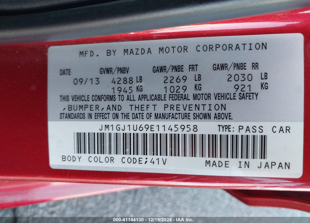 2014 MAZDA 6 I SPORT VIN: JM1GJ1U69E1145958