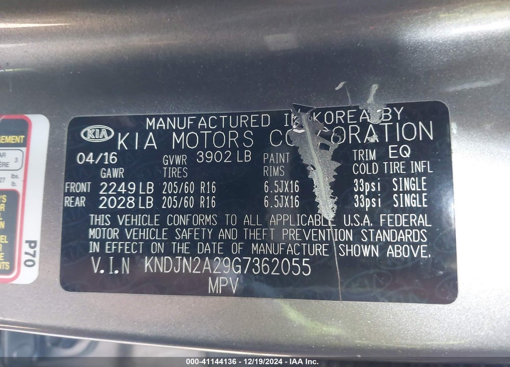 2016 KIA SOUL VIN: KNDJN2A29G7362055
