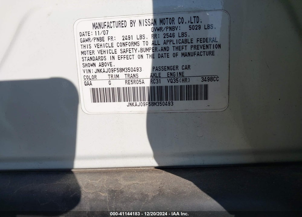 2008 INFINITI EX35 JOURNEY VIN: JNKAJ09F58M350493
