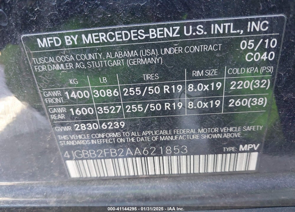 2010 MERCEDES-BENZ ML 350 BLUETEC 4MATIC VIN: 4JGBB2FB2AA621853