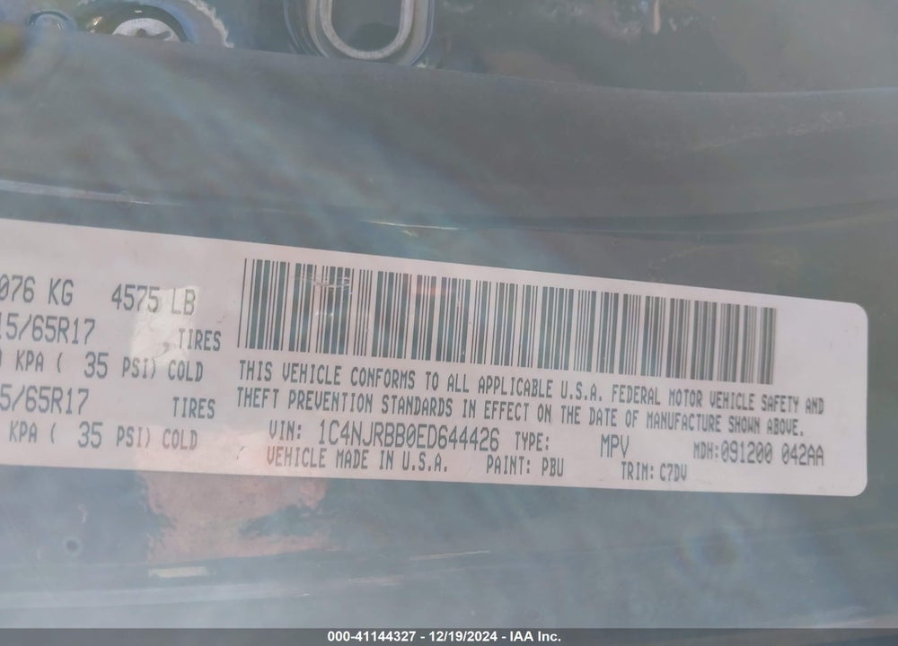 2014 JEEP PATRIOT SPORT VIN: 1C4NJRBB0ED644426