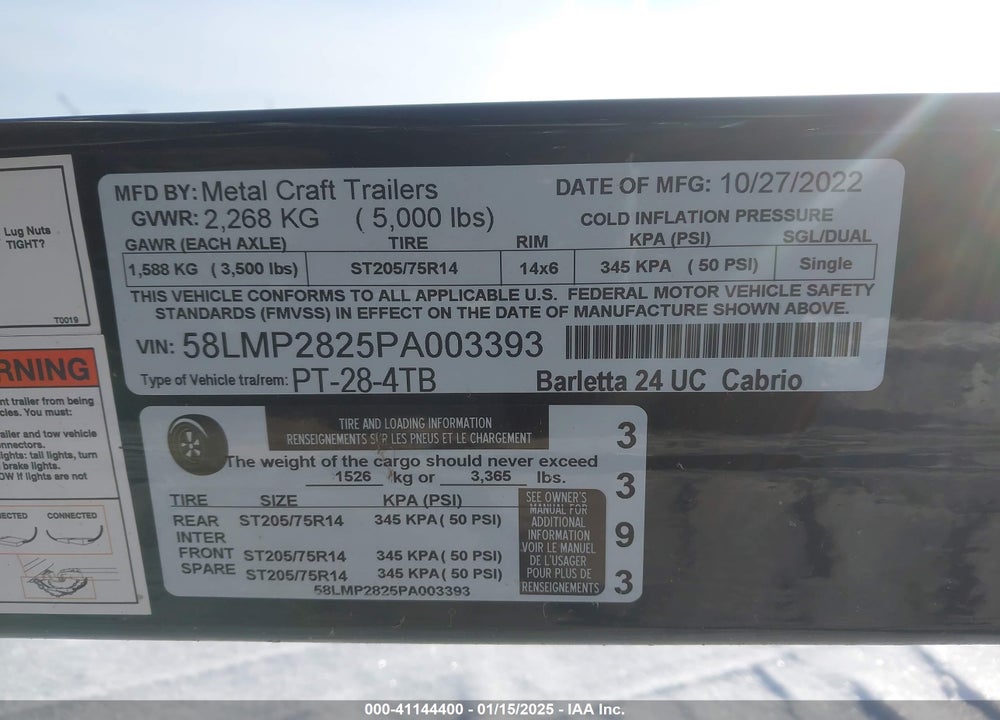 2023 BARLETTA PONTOON VIN: BDF12820H223