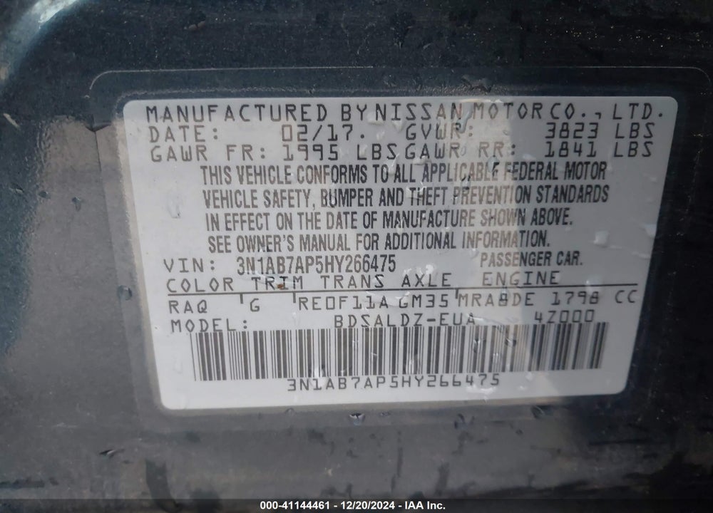 2017 NISSAN SENTRA VIN: 3N1AB7AP5HY266475