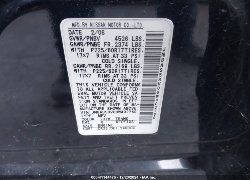 2008 NISSAN ROGUE SL VIN: JN8AS58V08W402769