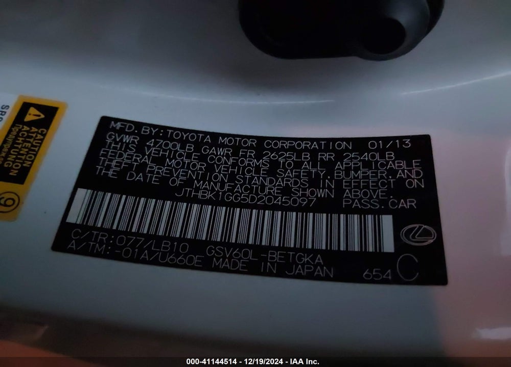 2013 LEXUS ES 350 VIN: JTHBK1GG5D2045097